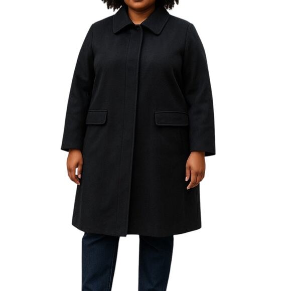 Talbots Wool Alpaca Blend Hidden Button Long Coat Black Size 20W - Picture 1 of 8